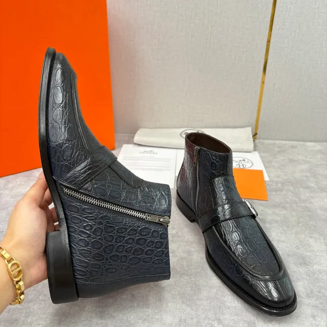 Hermès Crocodile-Embossed Monk Strap Ankle Boots
