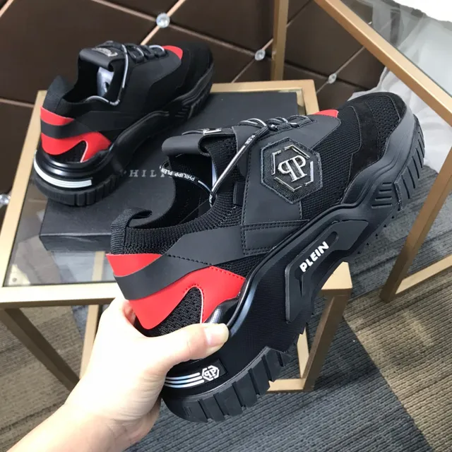 Philipp Plein Black Orange Laceless Strap Closure Hexagonal PP Logo Chunky Sneakers