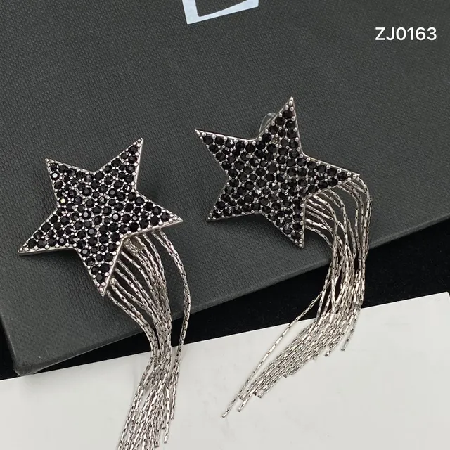 Saint Laurent Star Pavé Crystal Chain Fringe Earrings