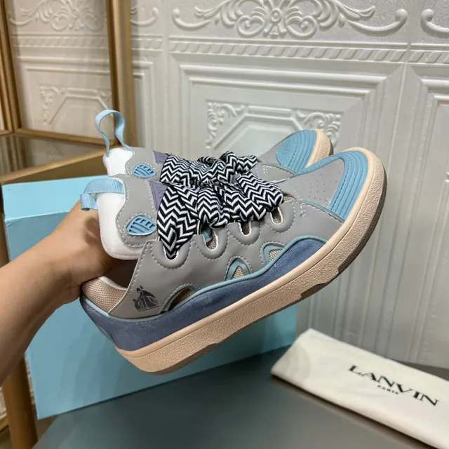 Lanvin Gray and Blue Cutout Panel Sneaker