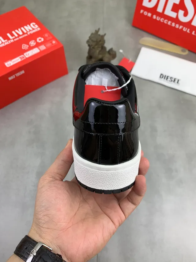 Diesel Black White Glossy Patent-Like Upper Chunky Platform Sole Sneakers