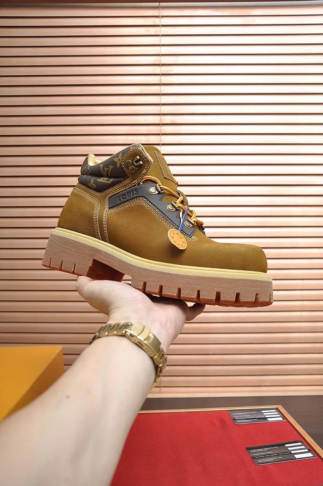 Louis Vuitton Tan Monogram Collar Work Boots