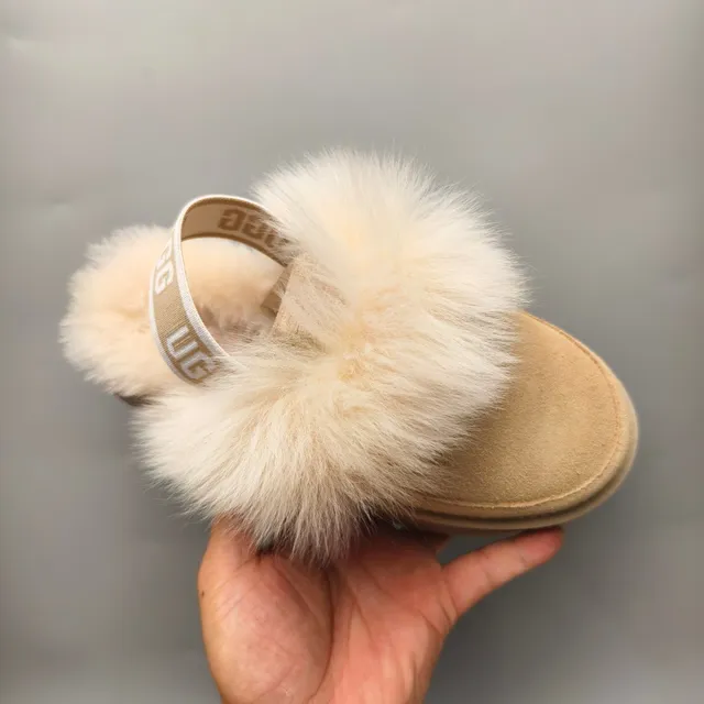 UGG Tasman Beige White Platform Sole Pom-Pom Fur Trim Casual Shoes