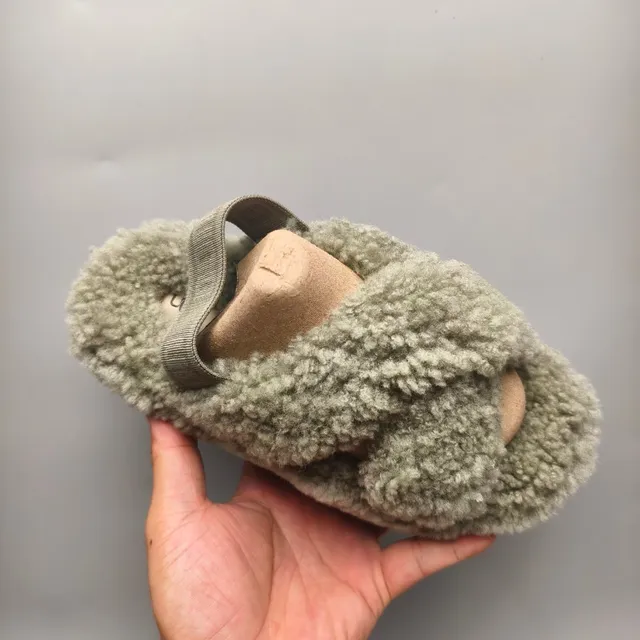 UGG Tasman Olive Green Shearling Cross-Strap Platform Slippers