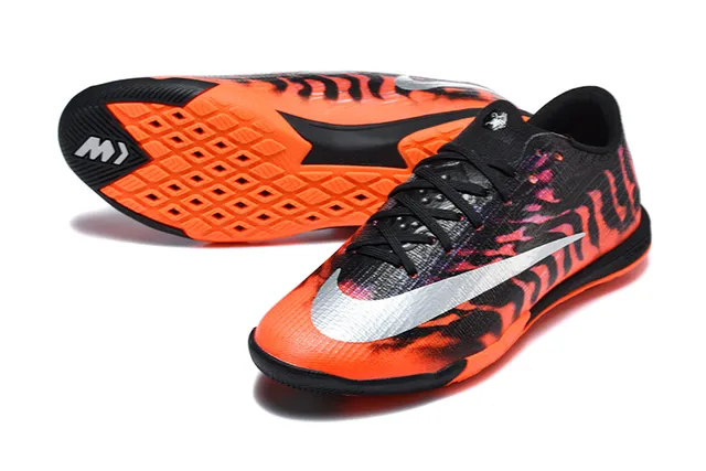 Nike Black Orange Knit Upper Flame Graphic Print Indoor Soccer Shoes