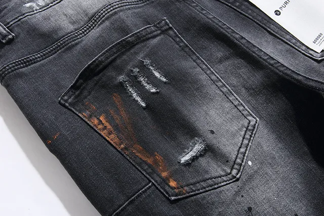 Purple Brand Distressed Paint-Splattered Slim-Fit Jeans