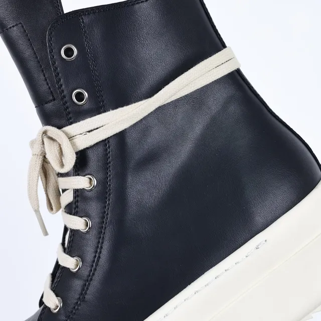 Rick Owens Geobasket Black and Cream Platform Ankle Boots