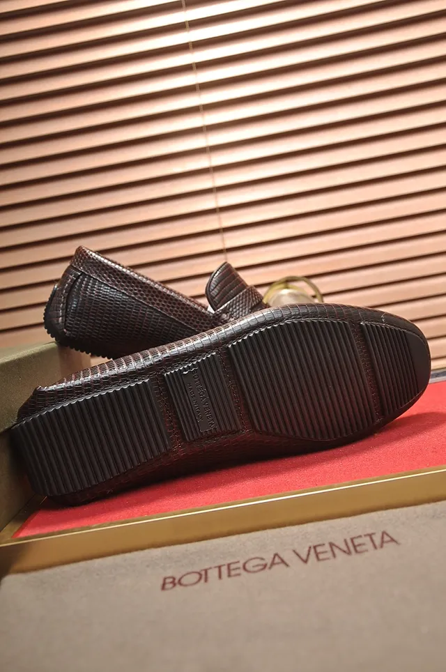 Bottega Veneta Brown Red Intrecciato-Textured Penny Strap Loafer