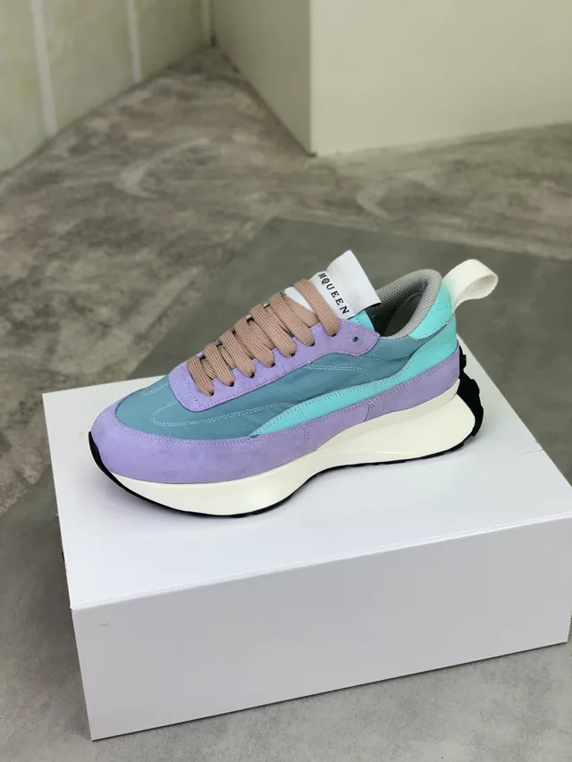 Alexander McQueen Purple Blue Oversized Silhouette Mixed-Material Upper Lifestyle Sneakers