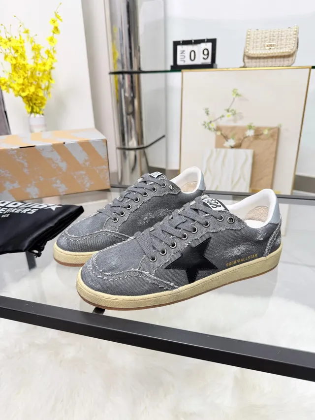 Golden Goose Super-Star Distressed Denim Gray Lifestyle Sneakers