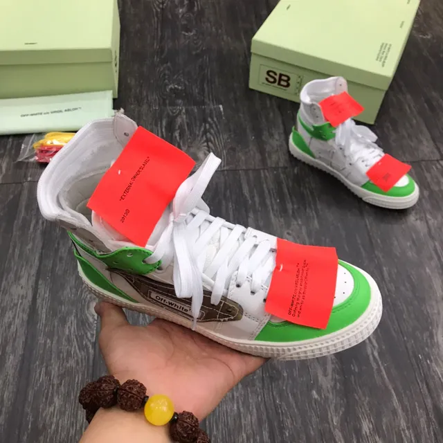 Off-White Green High-Top Layered Construction Lifestyle Sneakers