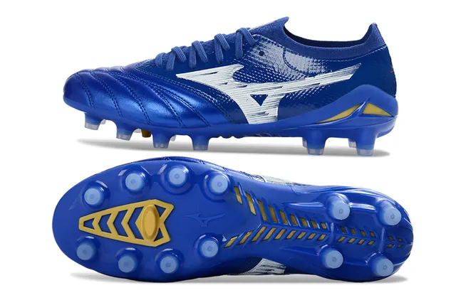 Mizuno Morelia Neo Metallic Blue White Yellow Firm-Ground Soccer Shoes