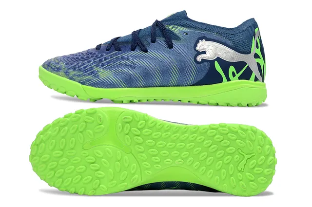 Puma Future Z Navy Green Knit Upper Asymmetrical Lacing Turf Soccer Shoes