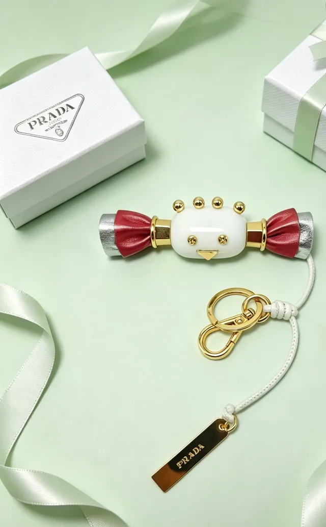 Prada Pink Gold Candy-Shaped Charm Leather Bow Detail Crossbody Bag