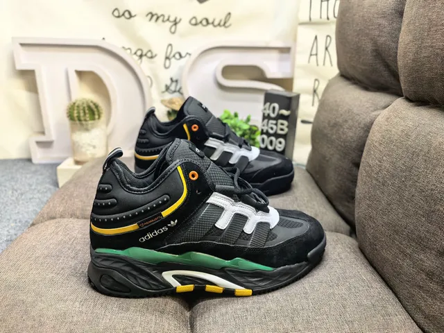 Adidas Army Green Black Layered Midsole Padded Collar Chunky Sneakers
