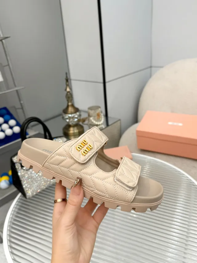 Miu Miu Wander Quilted Double-Strap Slide Slippers