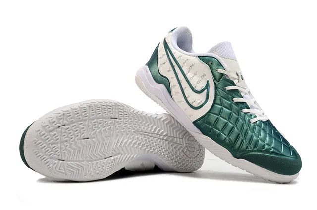 Nike White Green Quilted Toe Cap Perforated Mesh Upper Indoor Soccer Shoes