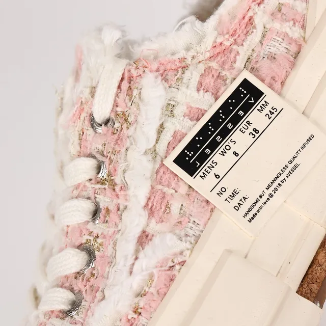 JW Anderson Pink Beige Tweed Upper Layered Segmented Sole Lifestyle Sneakers
