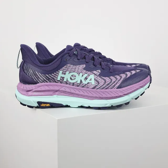 Hoka Clifton Purple Pink Knit Upper Rocker Sole Running Shoes