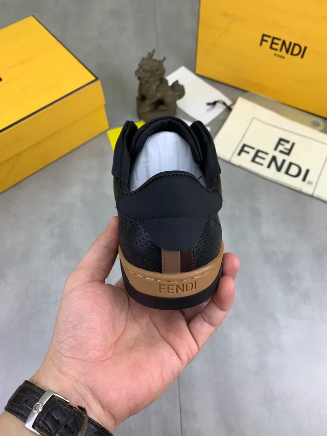 Fendi Black Brown Slip-On Perforated Upper Lifestyle Sneakers