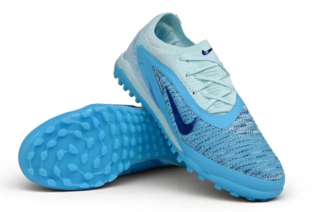 Nike Blue Purple Engineered Knit Upper TPU Cage Overlay Turf Soccer Shoes