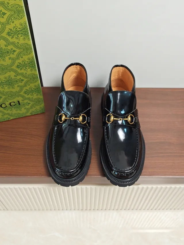 Gucci Horsebit 1955 Black Patent Leather Slip-On Ankle Boot