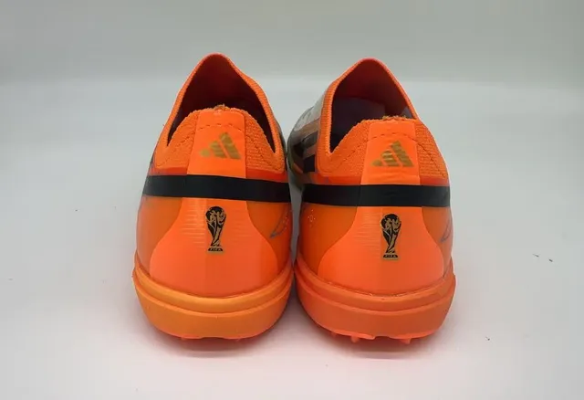 Adidas F50 Gold Orange Laceless Sock-Fit Upper Metallic Overlay Turf Soccer Shoes