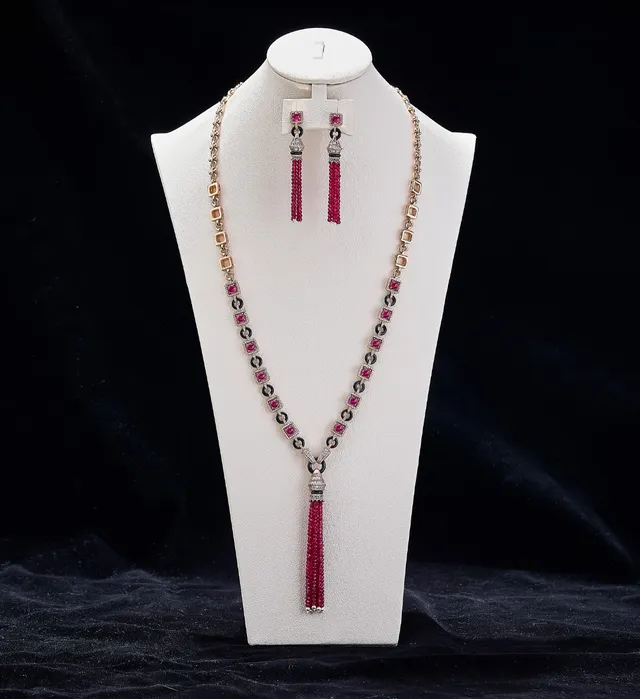 Pink Gold Tassel Faceted Bead Strands Earrings