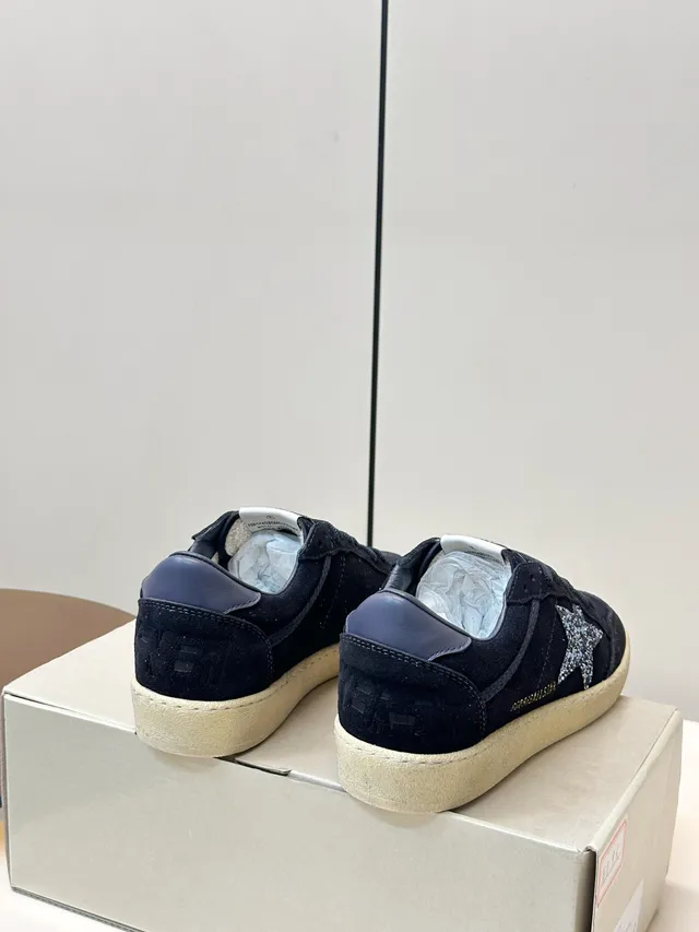 Golden Goose Ball Star Navy Suede Glitter Star Lifestyle Sneakers