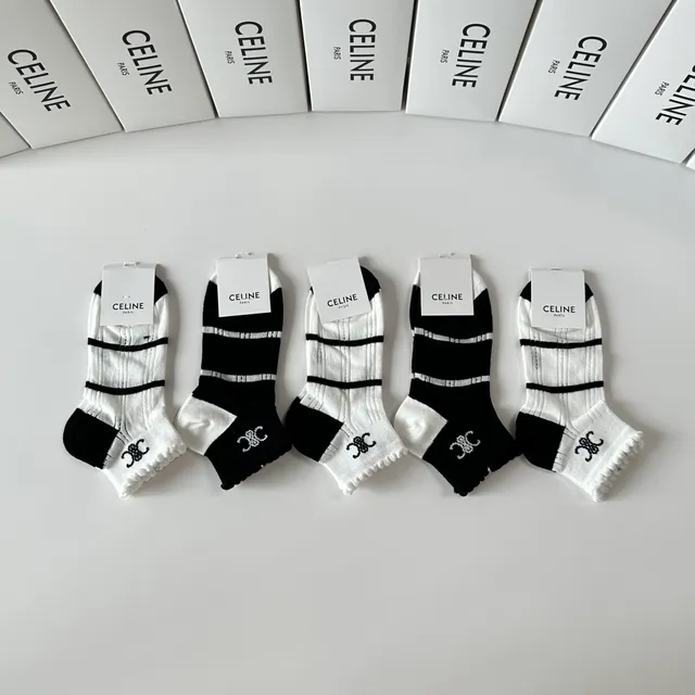 Celine Interlocking CC Logo Striped Ankle Socks