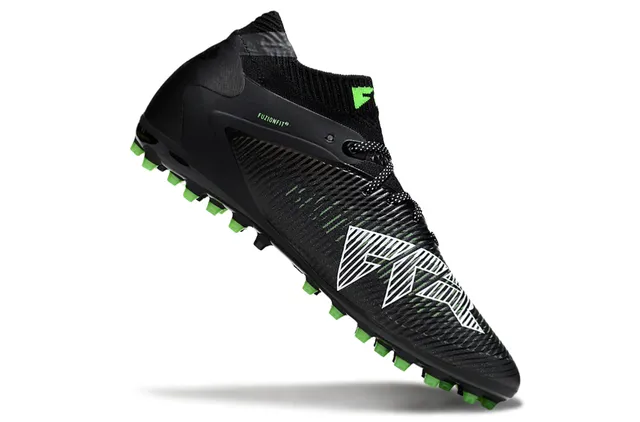 Puma Future Z Black Green Ribbed Synthetic Upper Knit Ankle Collar Firm-Ground Soccer Shoes