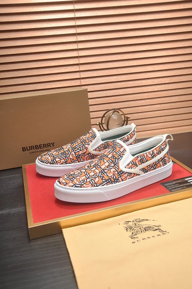 Burberry Orange White Slip-On Platform Sole Lifestyle Sneakers