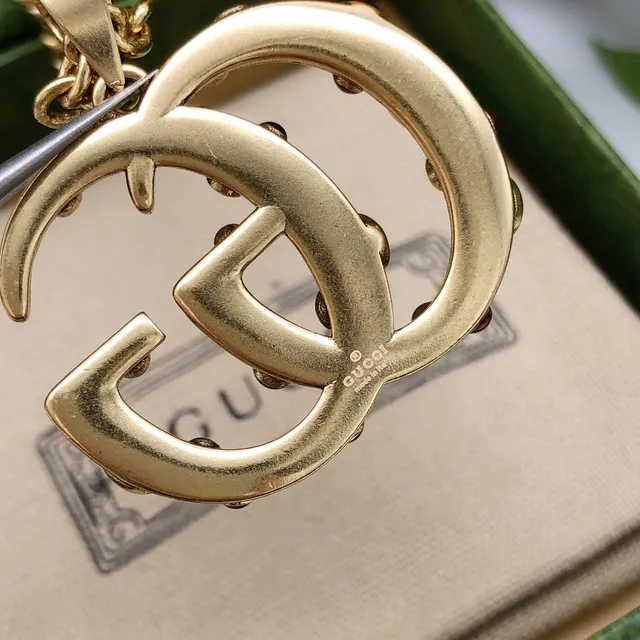 Gucci GG Marmont Multistone Interlocking G Pendant Necklace