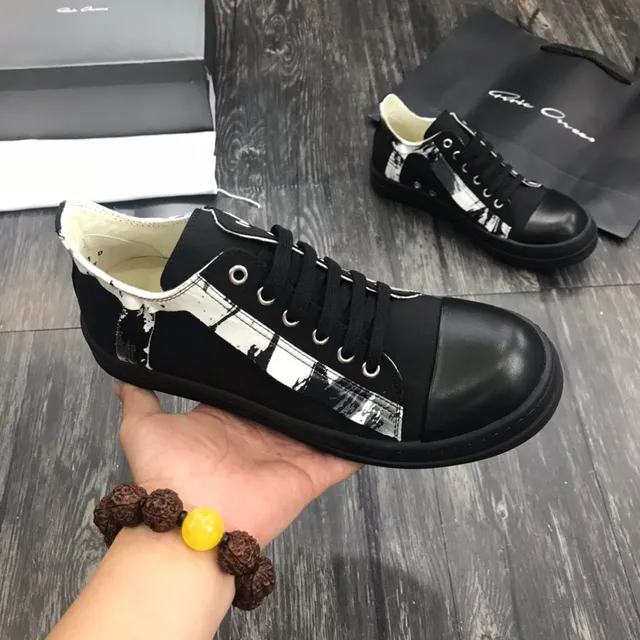 Rick Owens Black White Platform Sole Leather Toe Cap Lifestyle Sneakers