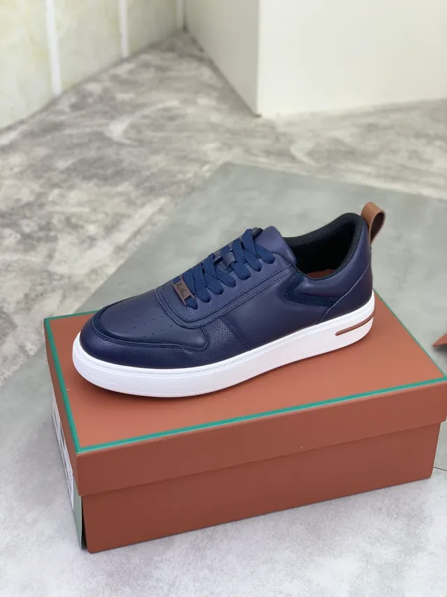 Loro Piana Navy Leather Perforated Toe Lifestyle Sneaker
