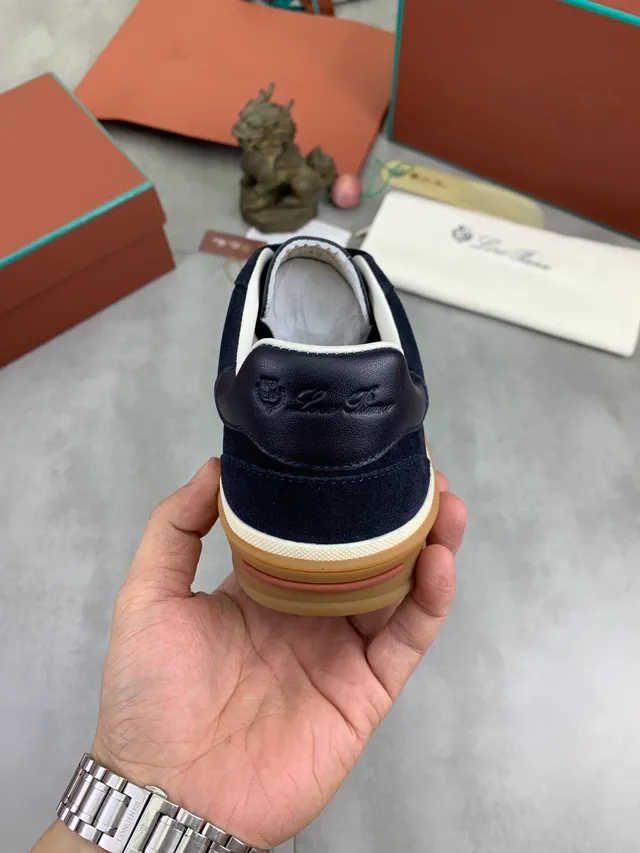 Loro Piana Navy Suede Low-Top Lifestyle Sneakers