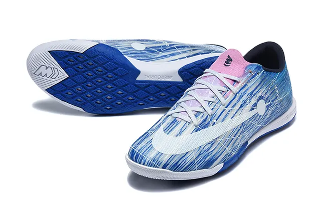 Nike Mercurial Blue White Low-Cut Synthetic Upper Graphic Wave-and-Circuit Print Indoor Soccer Shoes
