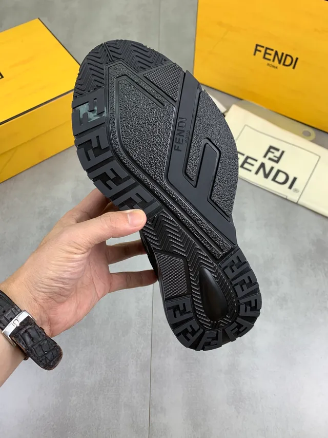 Fendi Monogrammed Mesh and Leather Chunky Sneaker