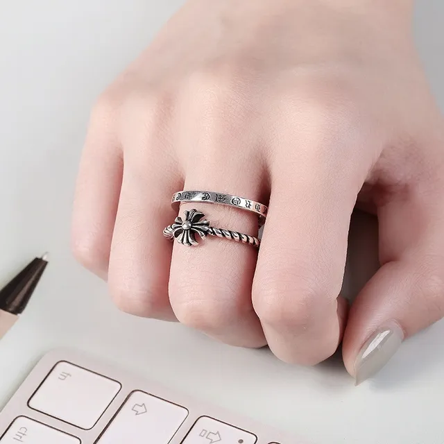 Chrome Hearts Rope Ring Silver Black Twisted Band Engraved Lettering Ring