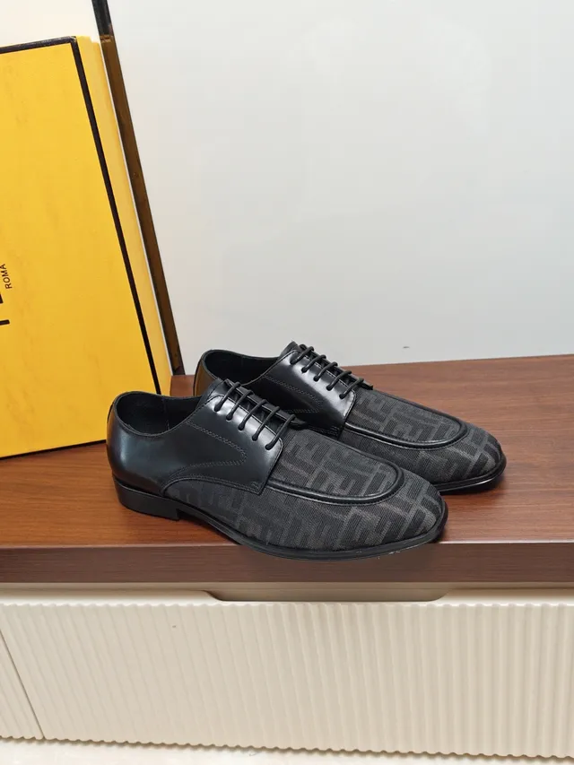 Fendi Cap-Toe Monogrammed Black Leather Oxford Shoes