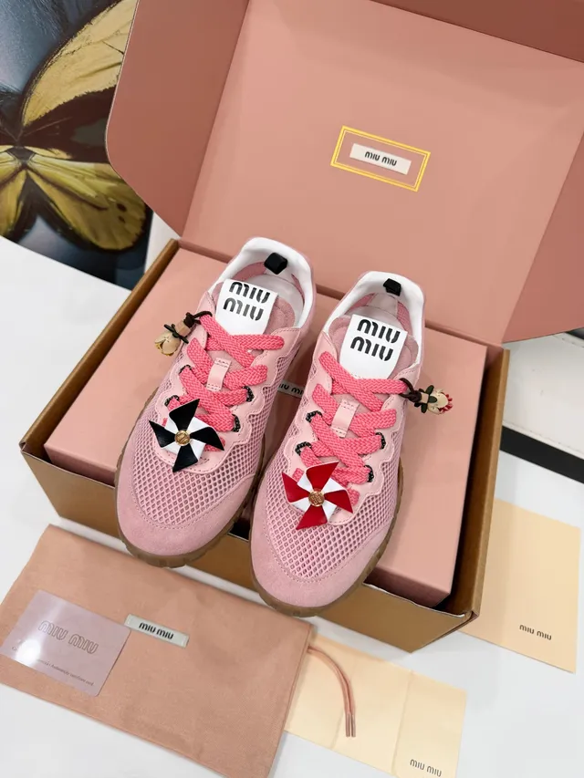 Miu Miu Wander Pink Mesh and Suede Lifestyle Sneakers