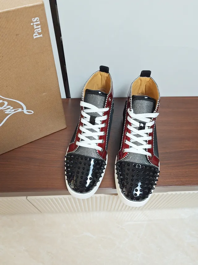 Christian Louboutin Black Red High-Top Studded Toe Lifestyle Sneakers