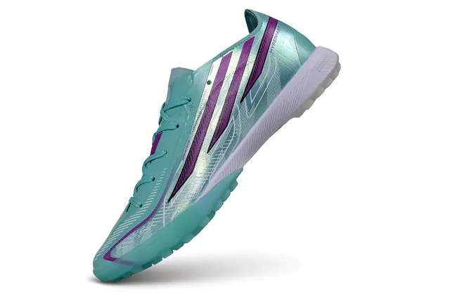 Adidas Blue Purple Iridescent Synthetic Upper Triple-Stripe Overlay Artificial-Grass Soccer Shoes