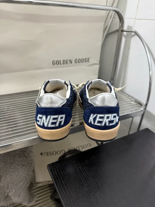 Golden Goose Ball Star Navy Glitter Suede Lifestyle Sneakers