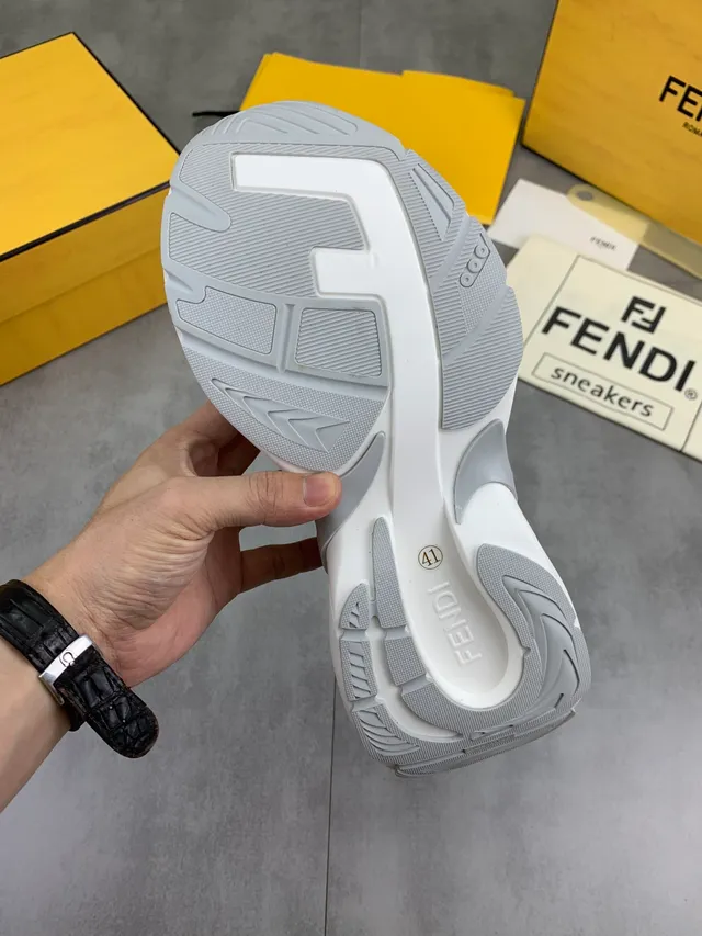 Fendi First White Gray Perforated Monogram Upper Layered Sole Chunky Sneakers
