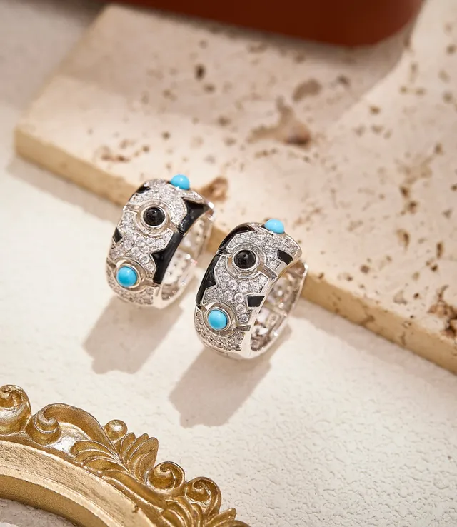 Cartier Diabolo Geometric Enamel and Diamond Hoop Earrings