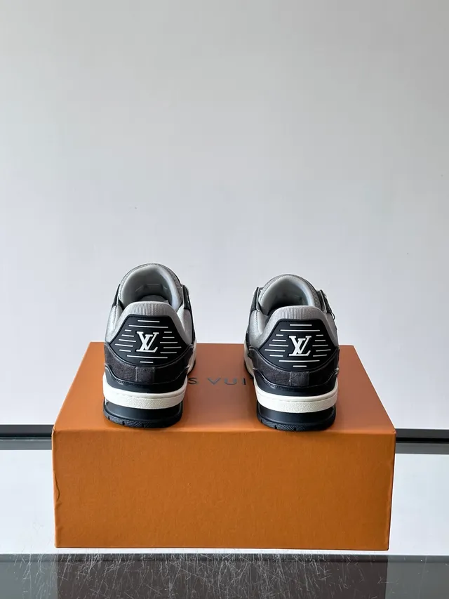 Louis Vuitton LV Trainer Gray Black Layered Sole Textured Panels Lifestyle Sneakers