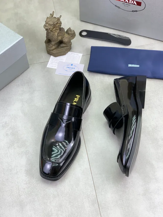 Prada Loafer Glossy Black Patent Leather Square Toe Loafers