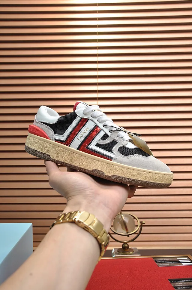 Lanvin White Gray Low-Top Cupsole Sneakers