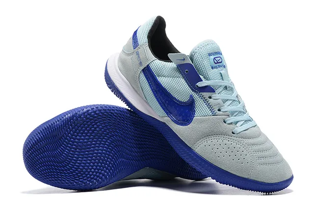 Nike Gato Blue Gray Low-Top Mesh-Suede Upper Indoor Soccer Shoes